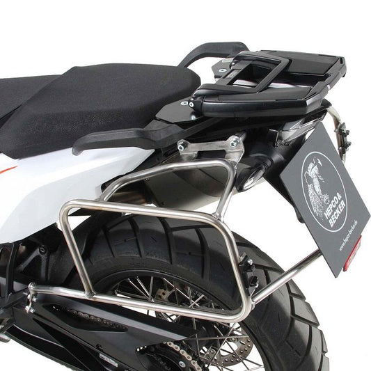 Ensemble de valises Hepco&Becker 'Cutout' avec porte-bagages en acier inoxydable et valises Xplorer BLACK KTM 890 Adventure '21-