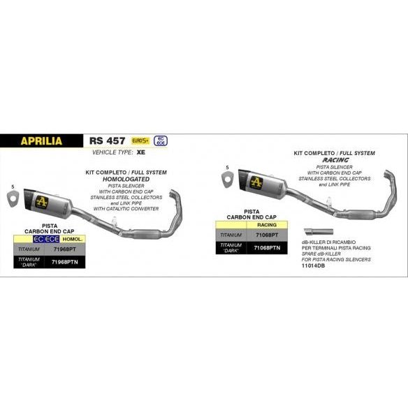 Arrow DB Killer pour Pista Slip-ons, 35 mm, Aprilia RS 457 2024